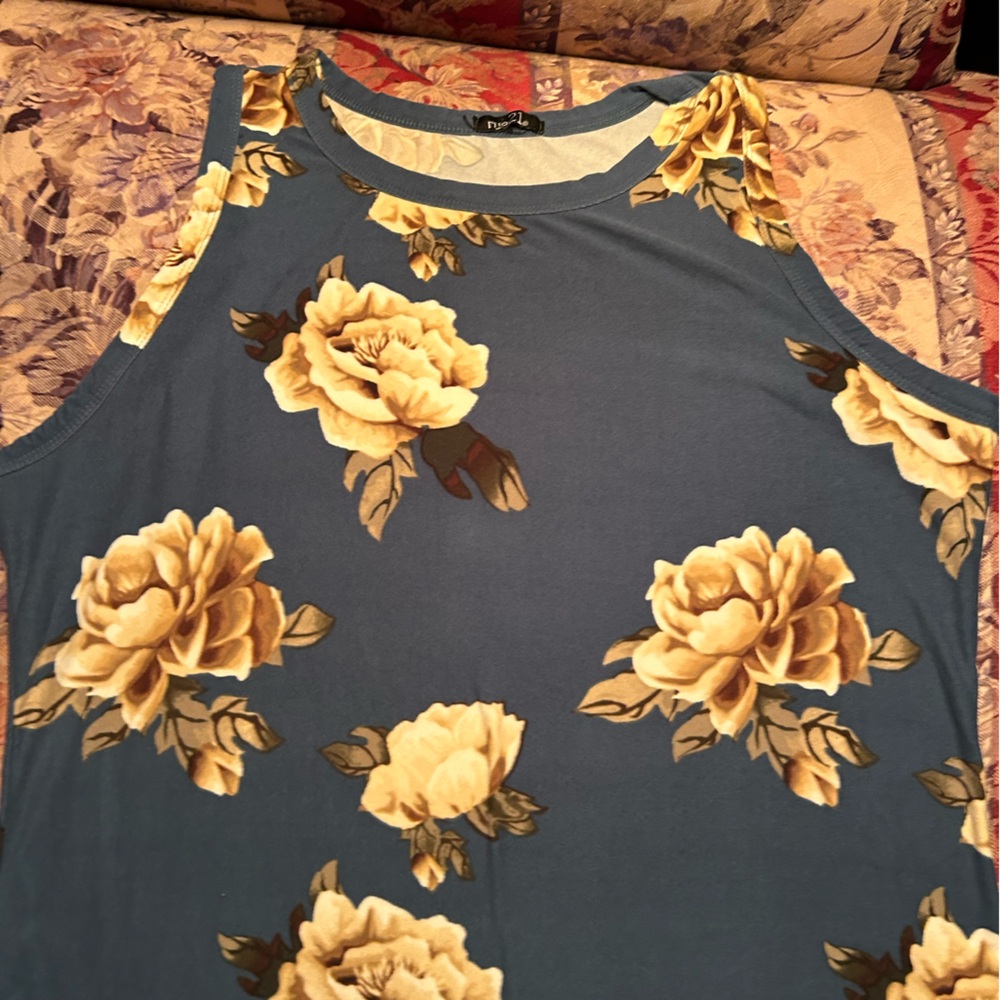 Yellow Blue Floral Tank Top